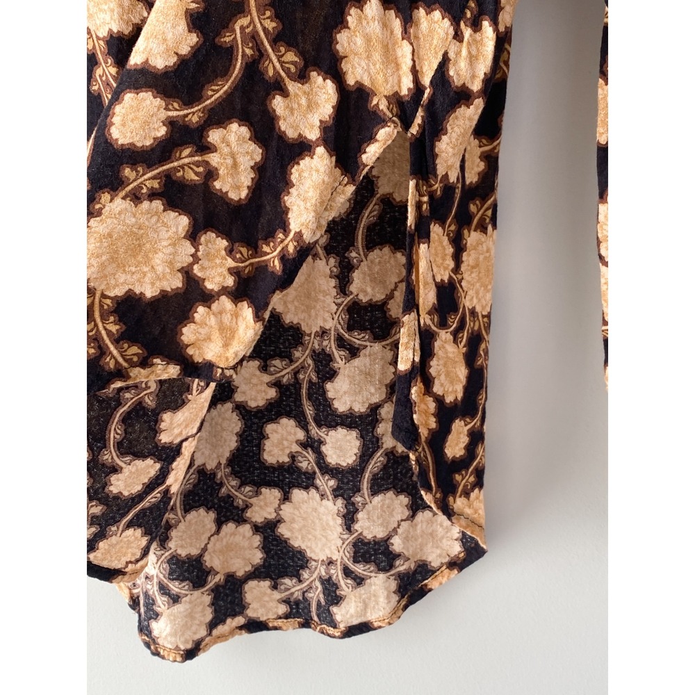 Free People Mia Floral Tunic Top S Peasant Black Brown Boho Festival Oversized - Picture 7 of 13